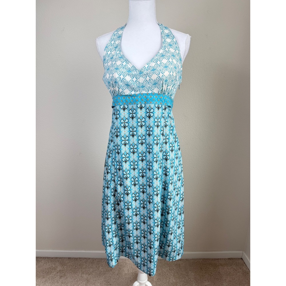 Athleta Women Rip Tide Athletic Halter Dress 8 Blue Geometric Outdoor Travel